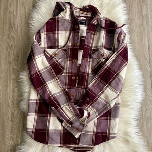 Express Burgundy and Cream Hooded Flannel